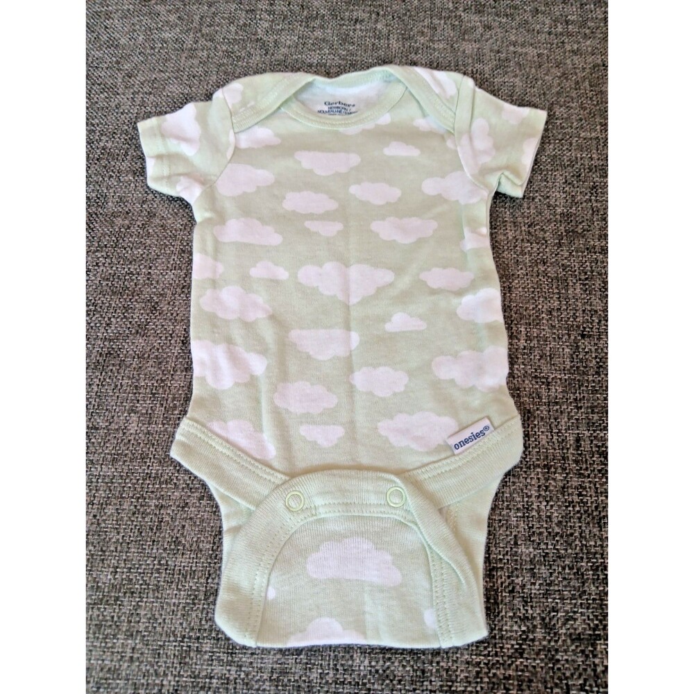Geber Shirt Newborn baby Short sleeve Mint Green with White Clouds